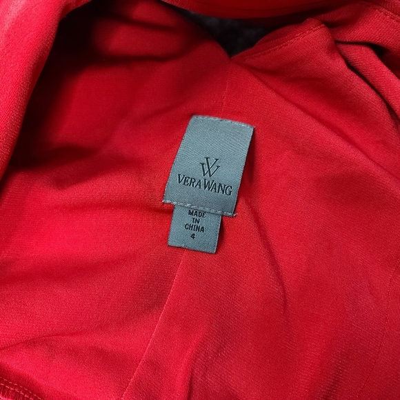 Vera Wang Red Sleeveless Formal Train  Form Fitting Ruched Off Shoulder Zip - Picture 5 of 11